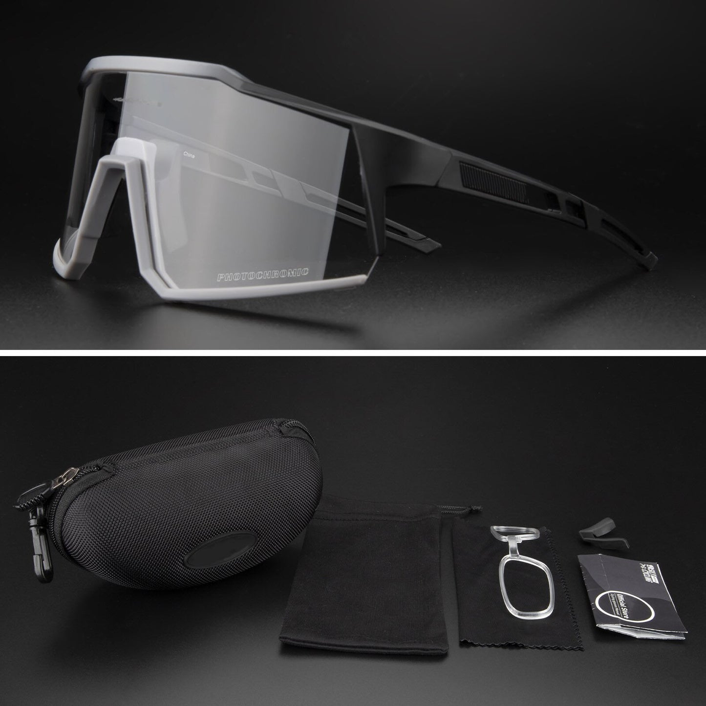 Cheetah photochromic sunglasses cycling - white black
