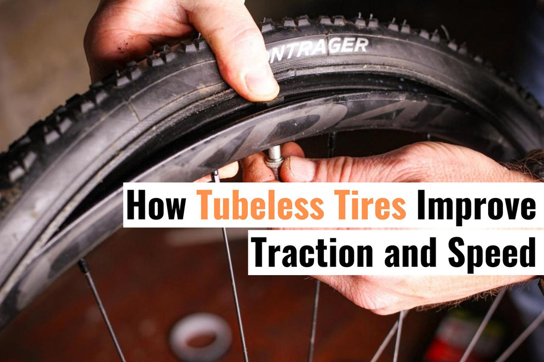 A cyclist installs tubeless tires, improving traction, speed, and control by running lower pressures, ideal for rough terrain.