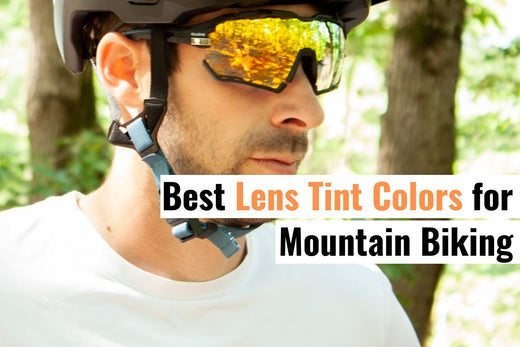 A cyclist wearing yellow-tinted photochromic cycling glasses for mountain biking, ensuring enhanced visibility and trail safety.