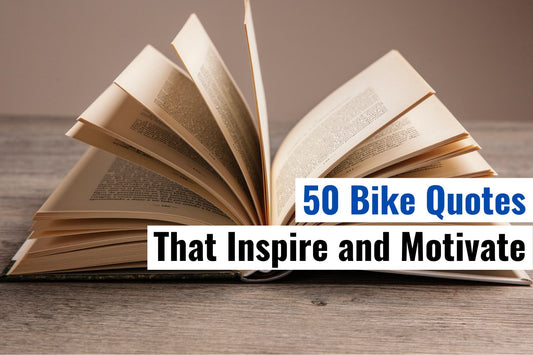 Inspirational collage featuring cycling quotes, quotes about biking, and humorous bike funny quotes alongside images of cyclists on scenic routes.