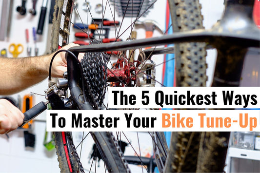 Image featuring a list titled 'The 5 Quickest Ways To Master Your Bike Tune-Up', offering key tips and tricks for efficient bicycle maintenance, targeted at both novice and experienced cyclists.