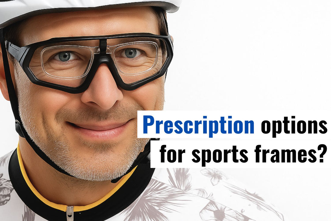 Cyclist wearing prescription sports frames with inserts, highlighting eyewear options for athletes needing custom vision correction in performance sunglasses.