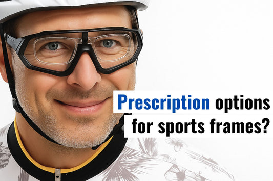 Cyclist wearing prescription sports frames with inserts, highlighting eyewear options for athletes needing custom vision correction in performance sunglasses.