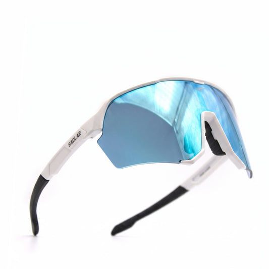 SAOLAR EmberLine Ice photochromic sport sunglasses with full revo blue lenses category 0 to 3. Buy lightweight wraparound sunglasses with UV400 protection, anti glare clarity, and modern design. Perfect for cycling, running, hiking, and outdoor sports. Engineered for durability, comfort, and sharp vision in bright and changing light conditions.