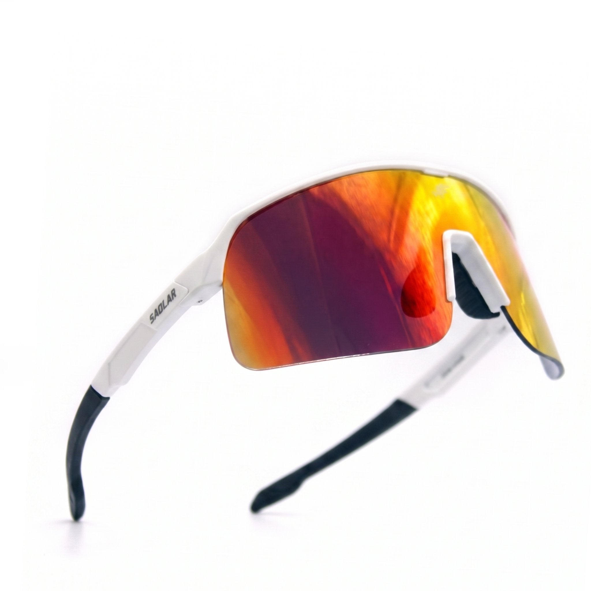 SAOLAR Flareforce Kingsnake performance sunglasses with red photochromic lenses category 0 to 3. Shop premium wraparound sports eyewear with UV400 protection, lightweight semi rimless frame, and enhanced field of vision. Ideal for cycling, running, and outdoor training. Built for comfort, stability, and adaptive clarity in any lighting environment.