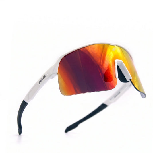 SAOLAR Flareforce Kingsnake performance sunglasses with red photochromic lenses category 0 to 3. Shop premium wraparound sports eyewear with UV400 protection, lightweight semi rimless frame, and enhanced field of vision. Ideal for cycling, running, and outdoor training. Built for comfort, stability, and adaptive clarity in any lighting environment.