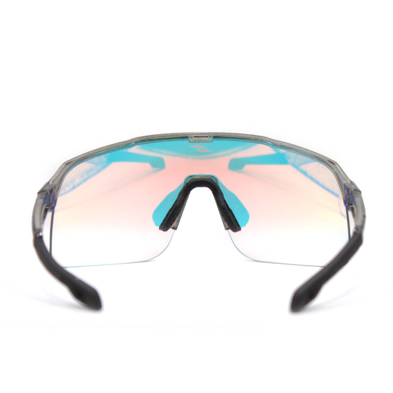 Back view: SAOLAR Flareforce sport sunglasses with red photochromic lenses, semi-rimless wraparound design for athletes.