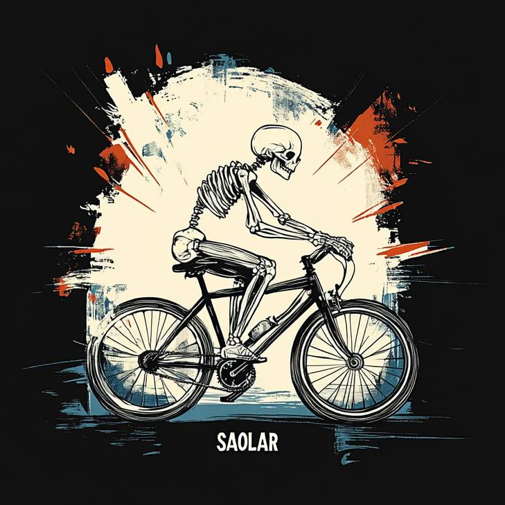 Edgy skeleton on a bike graphic on BoneRider t-shirt design.