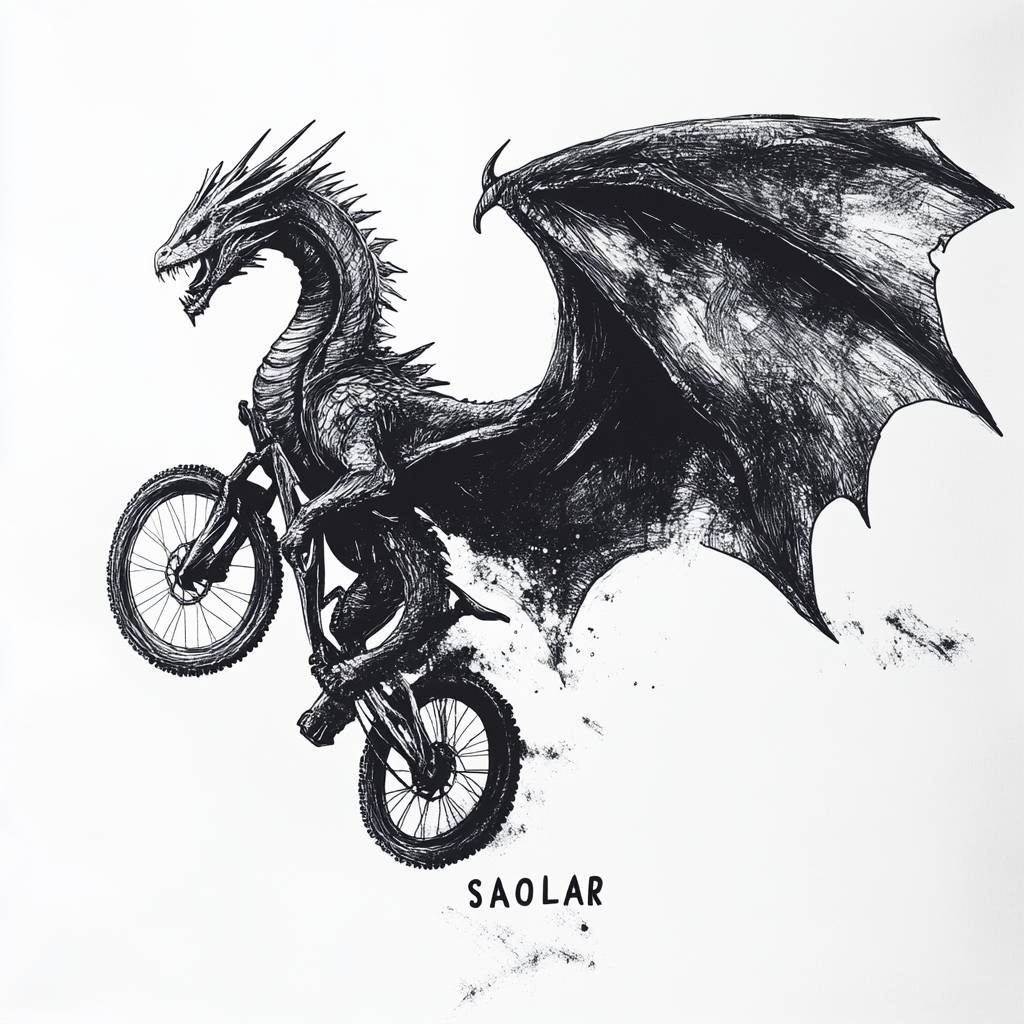 Fierce dragon graphic on DragonDash cotton t-shirt, flying bike design.