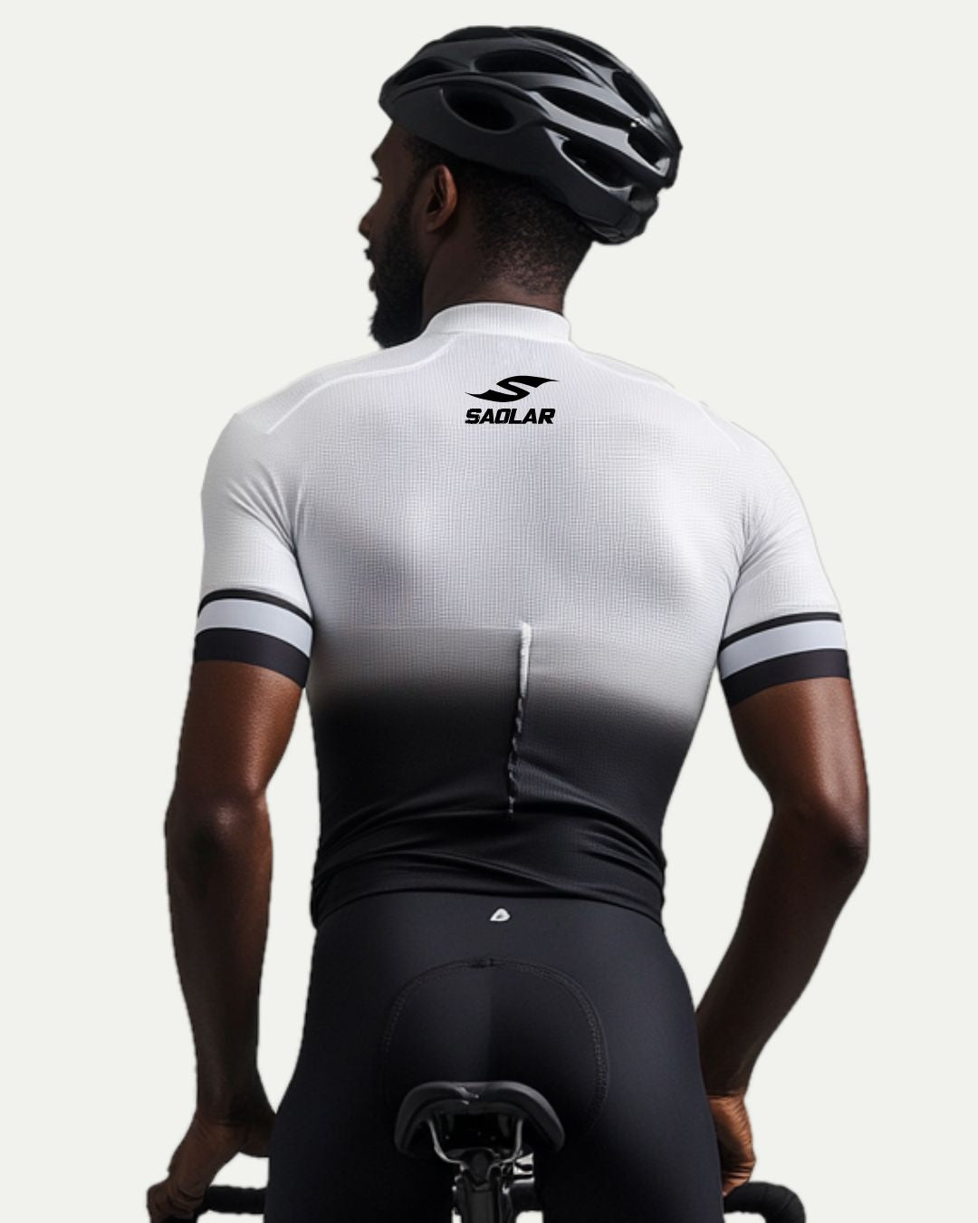 SAOLAR performance cycling jersey with gradient color and snug race fit.