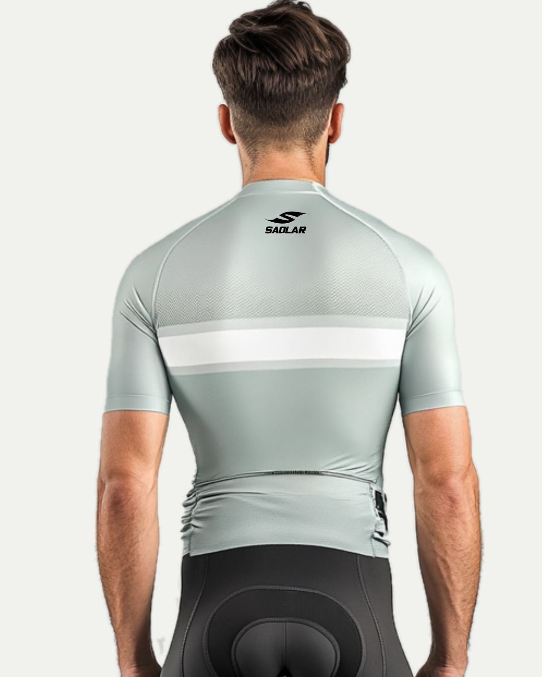 SAOLAR performance jersey in misty gray with race-fit design.