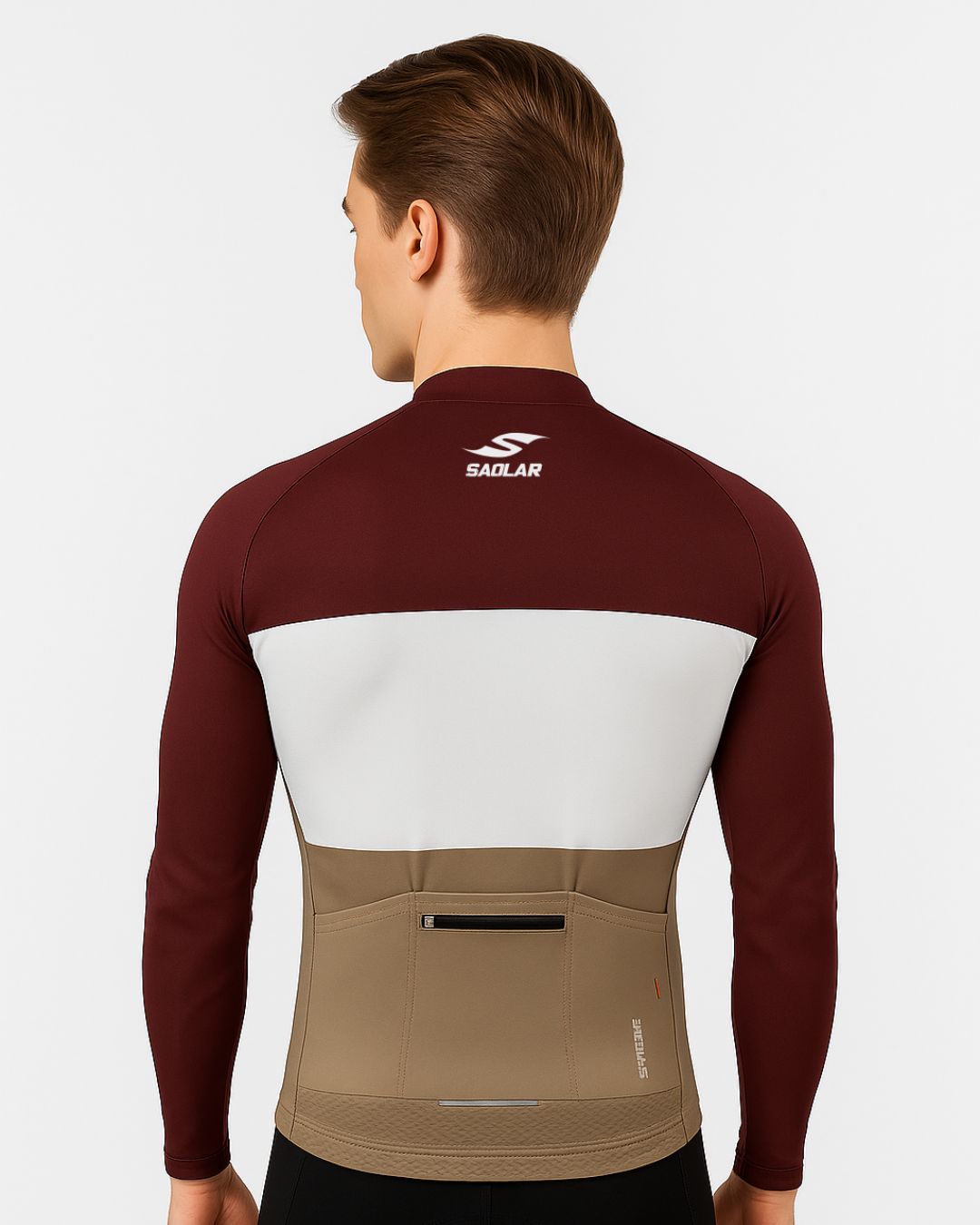 Men’s SAOLAR performance cycling jersey with full-length zipper and long sleeves.
