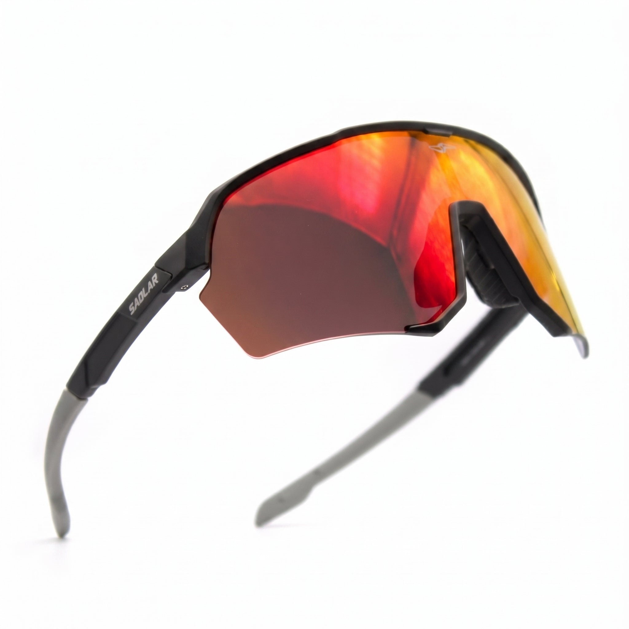 Buy SAOLAR EmberLine photochromic sports sunglasses with full revo red lenses, designed for cycling and outdoor performance. Lightweight wraparound frame with adaptive photochromic lenses (Category 0-3) adjusts to changing light for optimal visibility. UV400 protection, anti-glare clarity, and wind resistance ensure comfort on long rides. Shop high-performance cycling sunglasses online, perfect for road cycling, MTB, running, and all outdoor sports requiring durability, style, and protection.