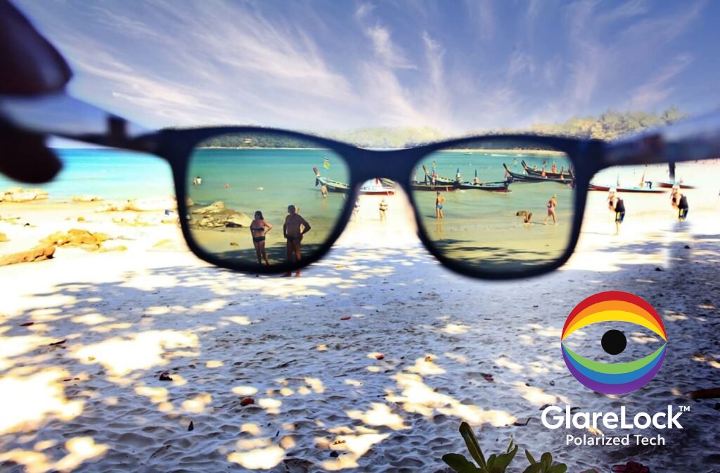 SAOLAR polarized sunglasses with advanced GlareLock technology reveal a stunning, glare-free beach scene. Colors appear richer, details sharper, and contrast enhanced for ultimate clarity. Perfect for outdoor adventures, these sunglasses block harmful UV rays while reducing eye strain, delivering unmatched visual comfort and style for beach, fishing, driving, or everyday wear.