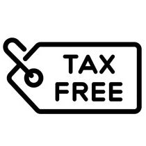 Black 'Tax Free' tag icon on a white background. SAOLAR delivers without custom taxes.